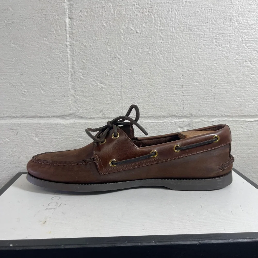 Sperry Top Sider 0195412 Brown Leather Boat Shoe 2 Eye‎ Slip On Men's Size 10 M